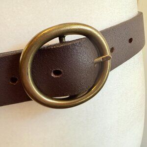 Vintage 90s LL Bean Brown Leather Belt Solid Brass Buckle 100% Cowhide sz 30